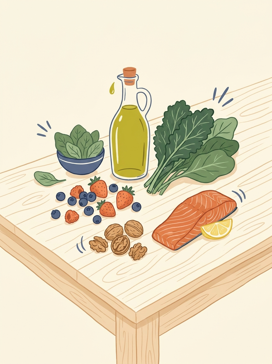 Flat-lay of anti-inflammatory foods, Chapter 2