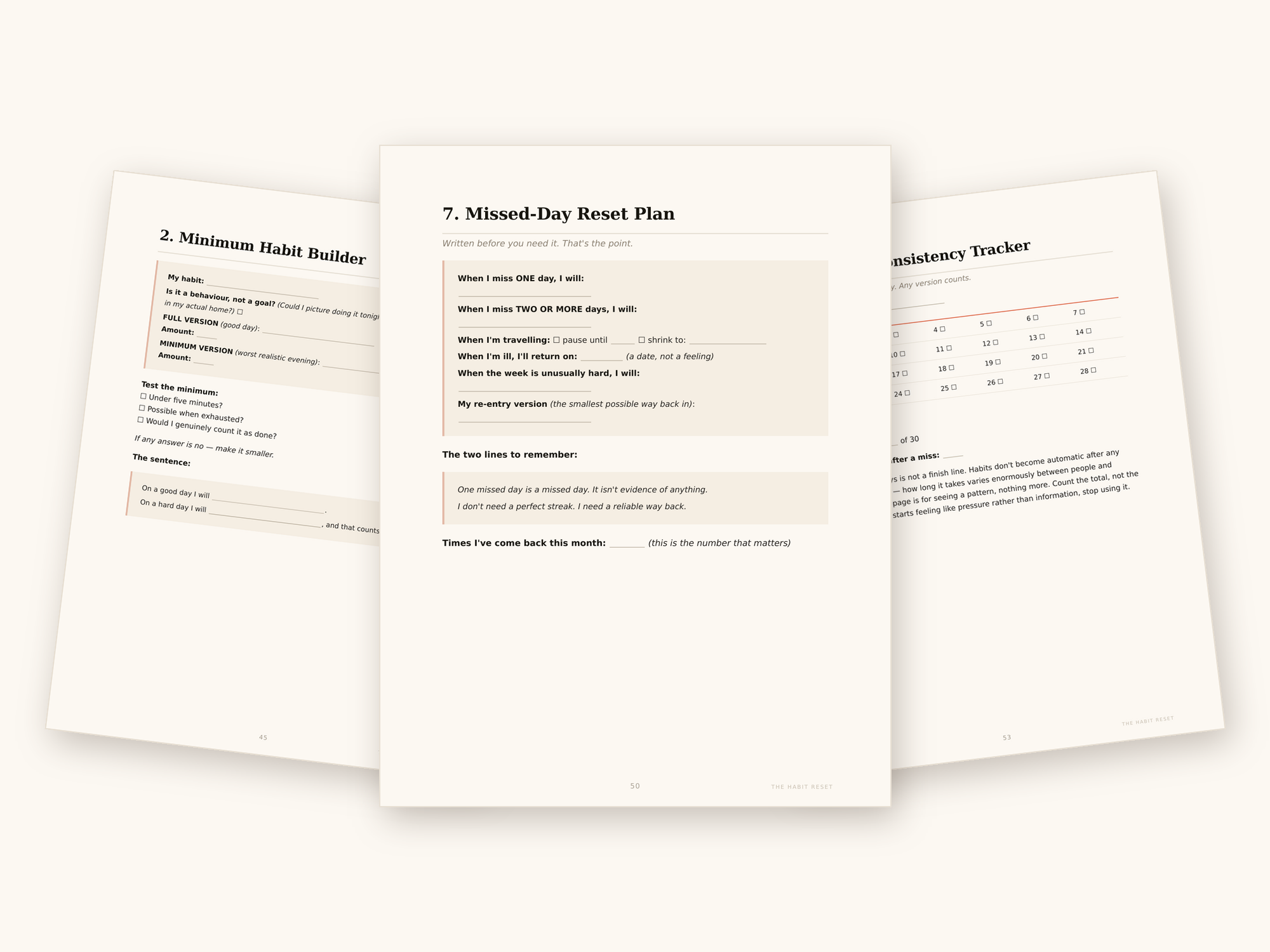 The Habit Reset printable worksheets and 30-day tracker